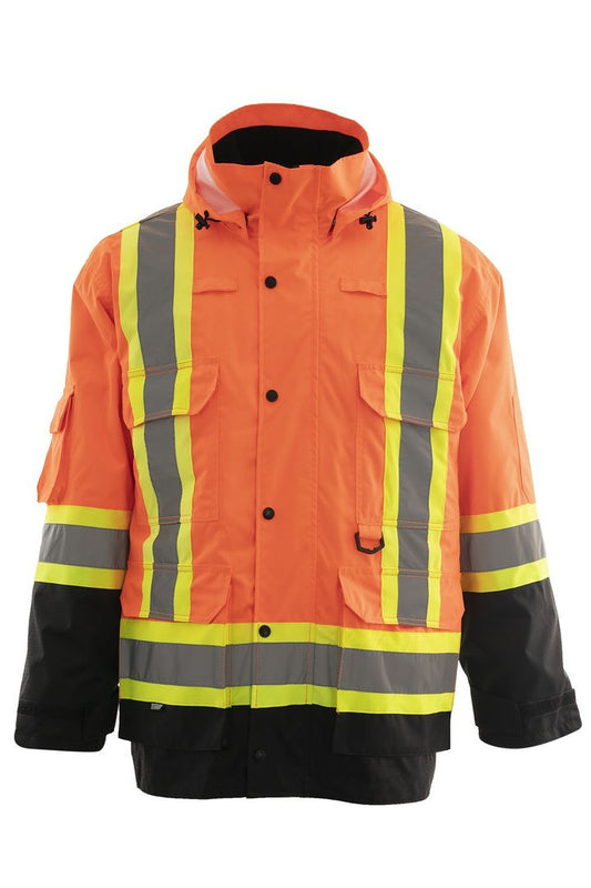 Custom Printed Hi Vis Winter Safety Parka with Removable Down Camoflauge Insulated Nylon Puffer Jacket