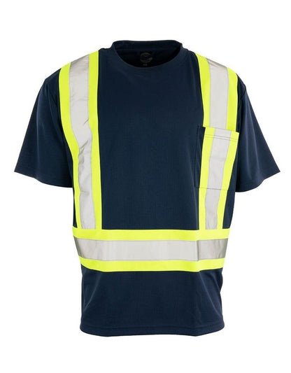 Custom Printed Hi Vis Crew Neck Short Sleeve Safety Tee Shirt with Chest Pocket