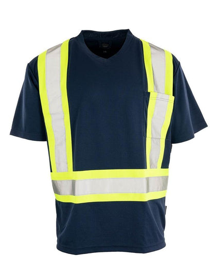 Custom Printed Hi Vis V-Neck Short Sleeve Safety Tee Shirt