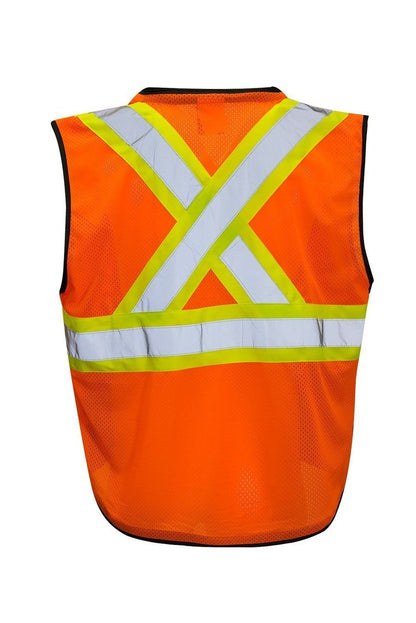 Custom Printed Hi Vis Traffic Safety Vest with Zipper Front, Tricot Polyester