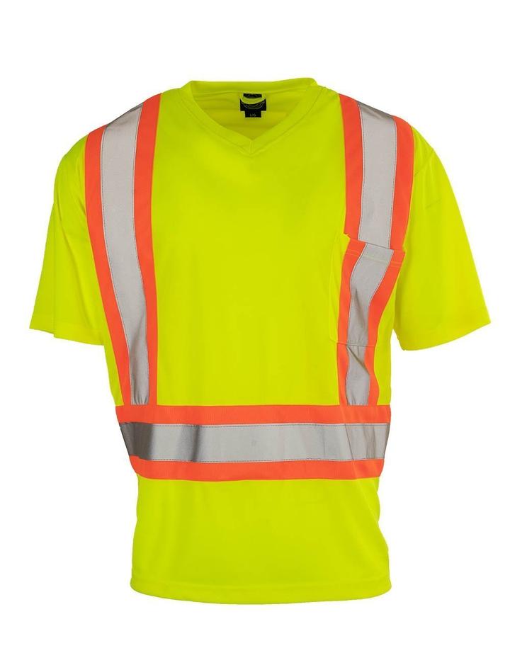 Custom Printed Hi Vis V-Neck Short Sleeve Safety Tee Shirt