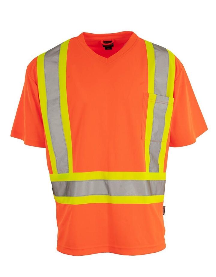 Custom Printed Hi Vis V-Neck Short Sleeve Safety Tee Shirt