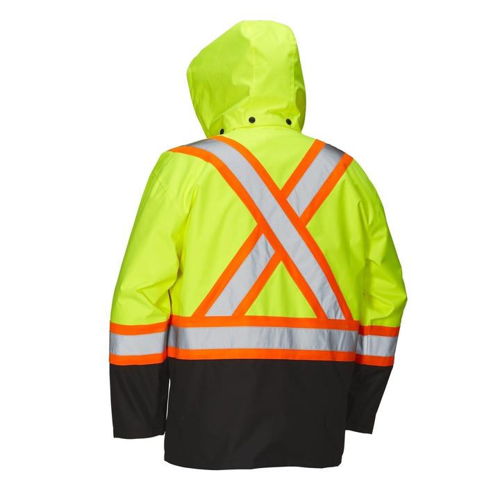 Hi Vis Safety Rain Jacket with Snap-Off Hood