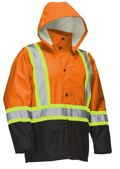 Hi Vis Safety Rain Jacket with Snap-Off Hood