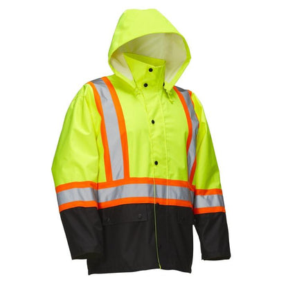 Hi Vis Safety Rain Jacket with Snap-Off Hood